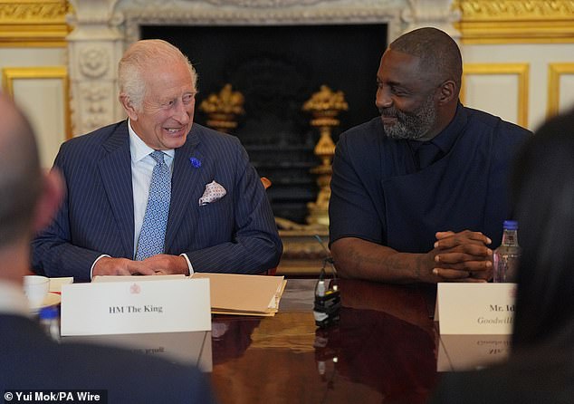 King Charles III (left) and Idris Elba attending an event for The King's Trust to discuss youth opportunity