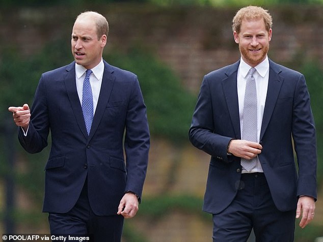Lacey wrote: 'William's concern went much deeper. Every paper had emphasised the need for royals to stay clear of controversy.' The brothers are pictured in July 2021 at the unveiling of a new statue of their mother, Princess Diana