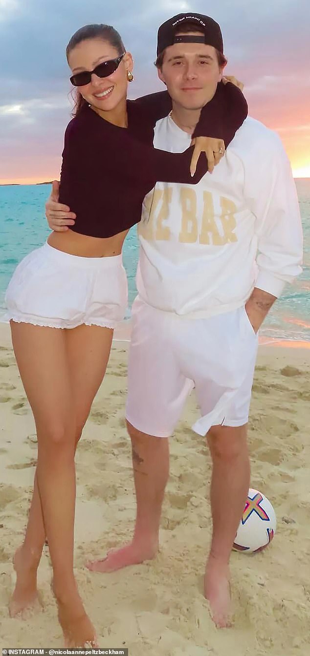 Some believe that Brooklyn (pictured, right) has fallen out with his parents and siblings over his wife Nicola (pictured, left)