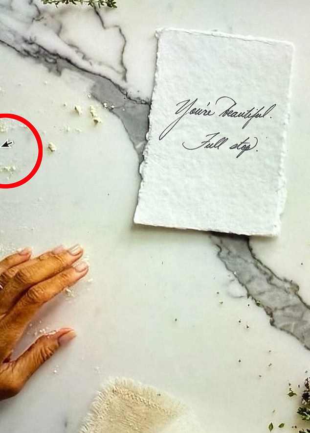 But the post she shared on Instagram included a major oversight, as a rogue black mouse cursor can be seen on the edge of the photograph