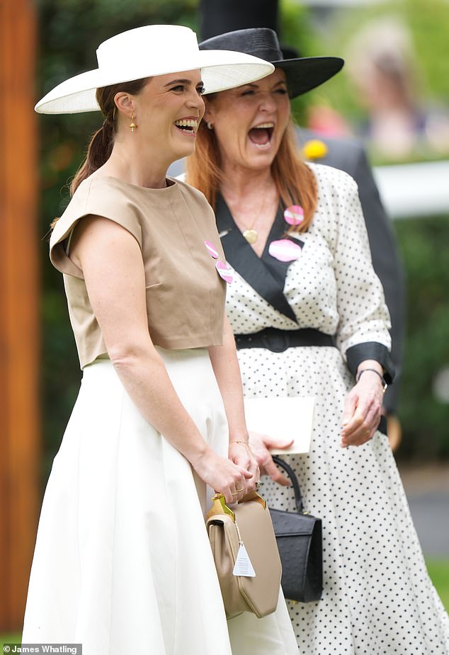 Full of laughter! Princess Eugenie and her mother Sarah Ferguson share a giggle at Ascot