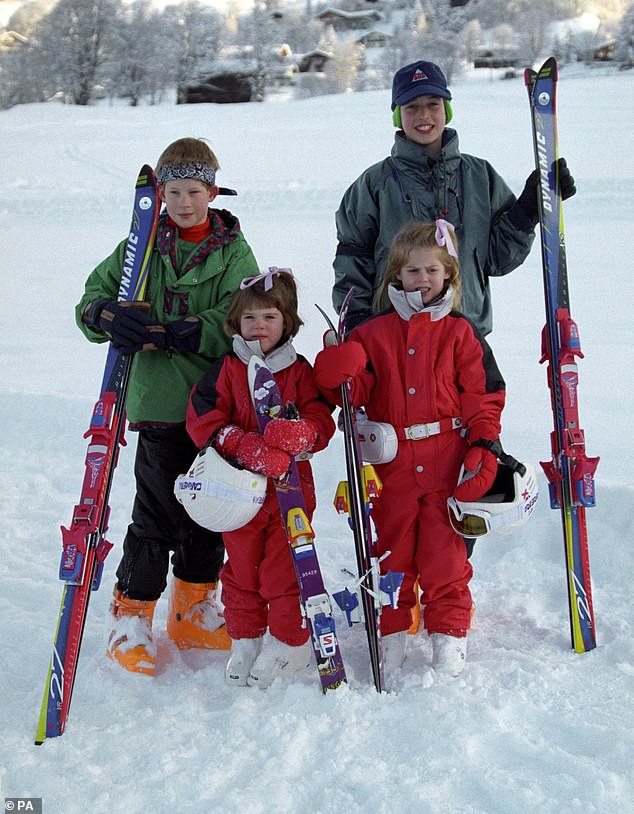 Harry, who had even bought an investment property in Portugal near Eugenie and her husband Jack, had a close friendship with his cousin growing up (Prince William, Prince Harry with their cousins, Princess Eugenie (second left) and Beatrice at Swiss resort of Klosters in 1995)