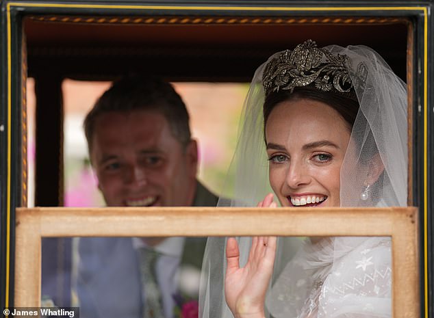Lady Violet Manners exchanged vows with Bill Garnock, 34, a Scottish viscount, at the weekend (both pictured)