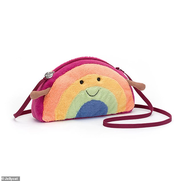 Lilibet donned a £35 'Amuseables Rainbow Bag' (pictured) from Jellycat while gardening with her mother