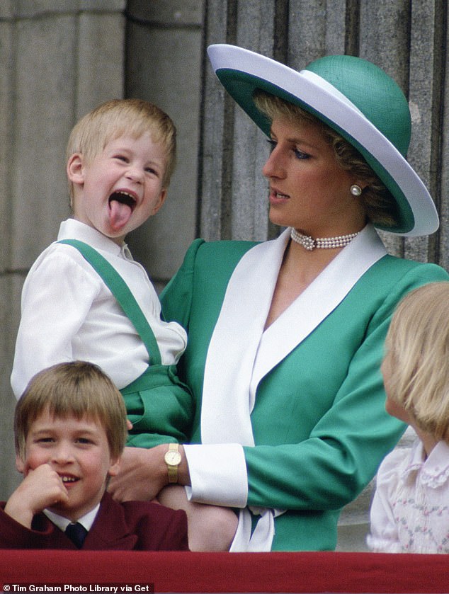 Harry - pictured as a small child with Princess Diana - had greater license to act as he pleased than his brother William due to being a 'spare'