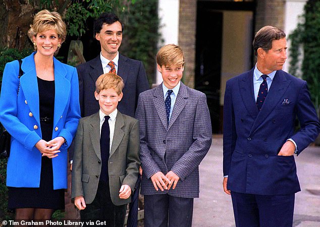 The young prince reportedly turned to his brother at the age of nine and said: 'You're going to be King; it doesn't matter what I do.' William is pictured with his family on his first day at Eton
