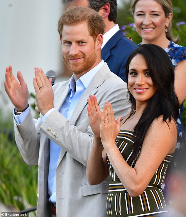 In an interview with entrepreneur and Dragons' Den judge Emma Grede yesterday, Meghan said she 'would ask people to tell the truth' when pressed on 'rewriting her public narrative'. Here, she is pictured with husband Prince Harry in 2019
