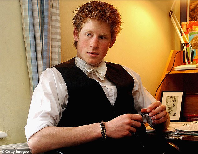 Harry in his dorm room at school. During his time at the prestigious Eton College, Harry reportedly struggled to fit in despite being the most famous pupil at the public school at the time
