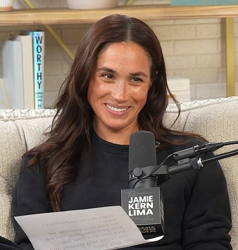 Meghan Markle, 43, on The Jamie Kern Lima show where her friend revealed a picture of a hamper signed by 'HRH The Duchess of Sussex'